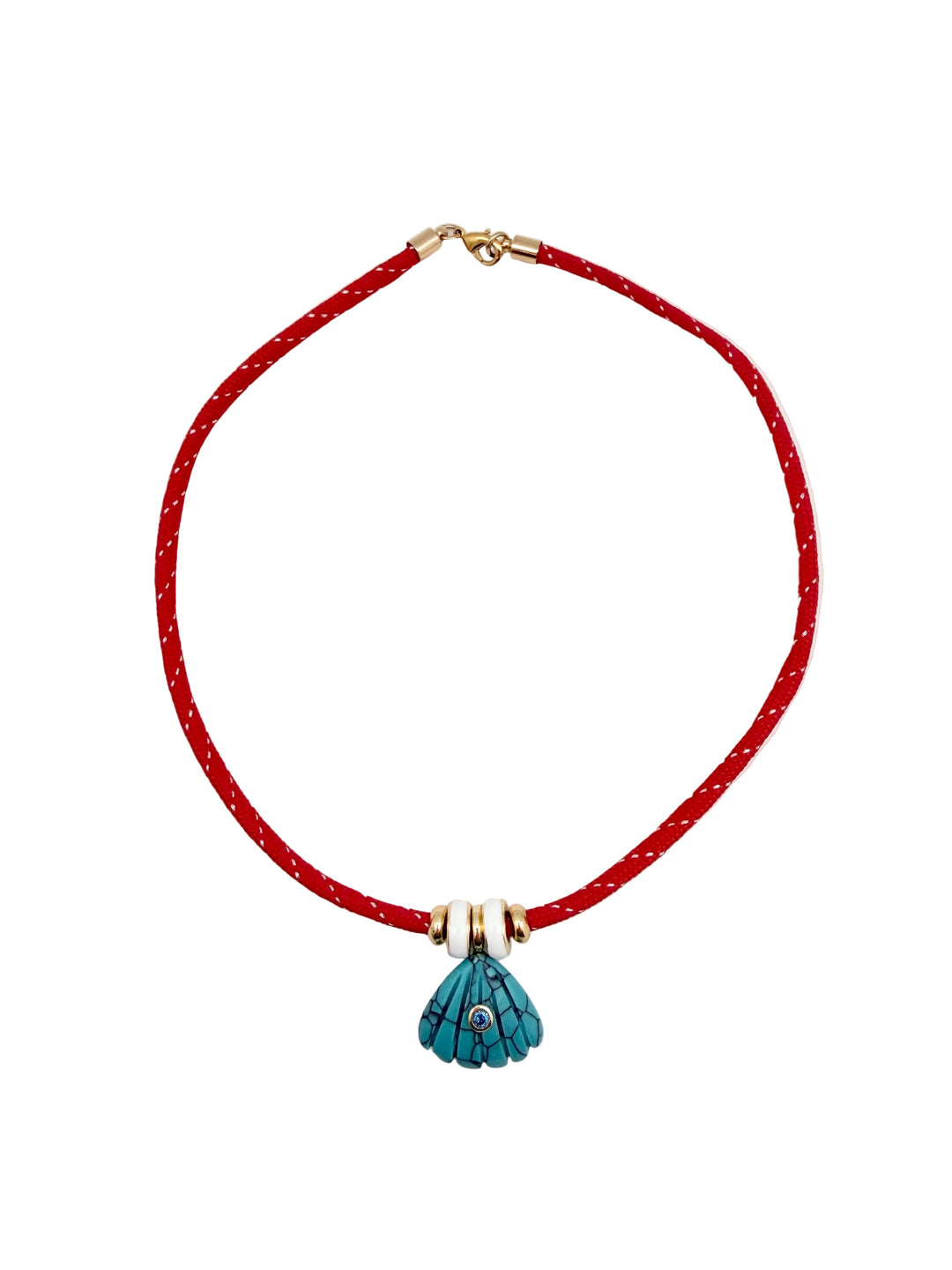 Turquoise Howlite Shell Charm on Red Cord Necklace