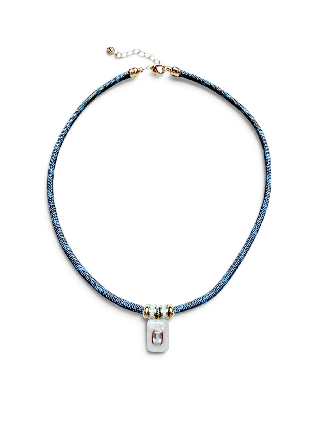 Moonstone and Topaz Charm on Gray and Blue Cord Necklace