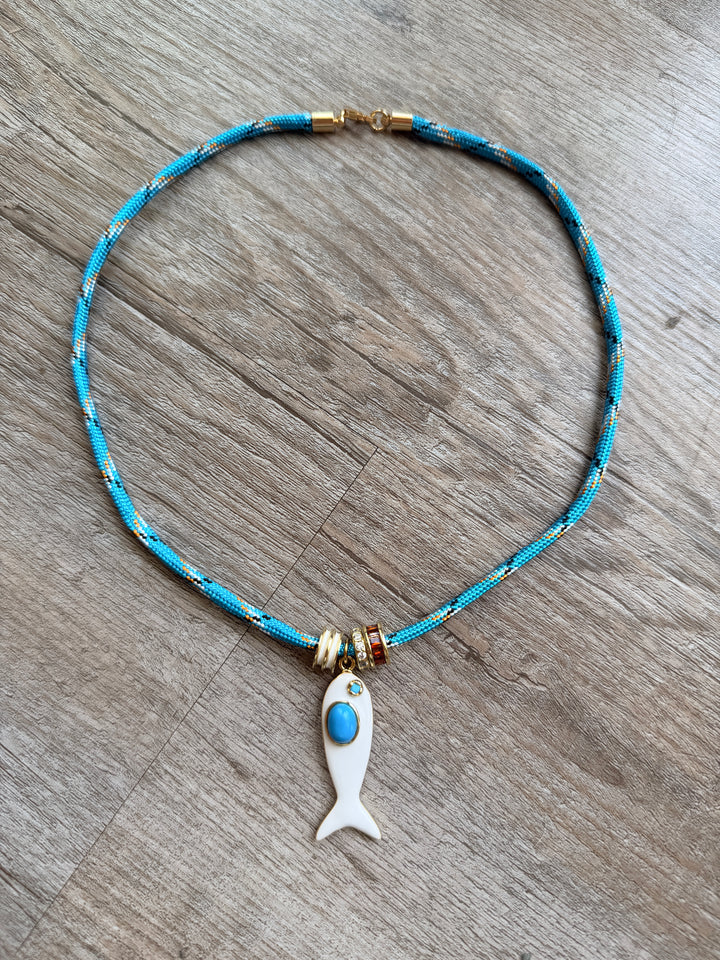 White and Turquoise Fish Pendant Necklace
