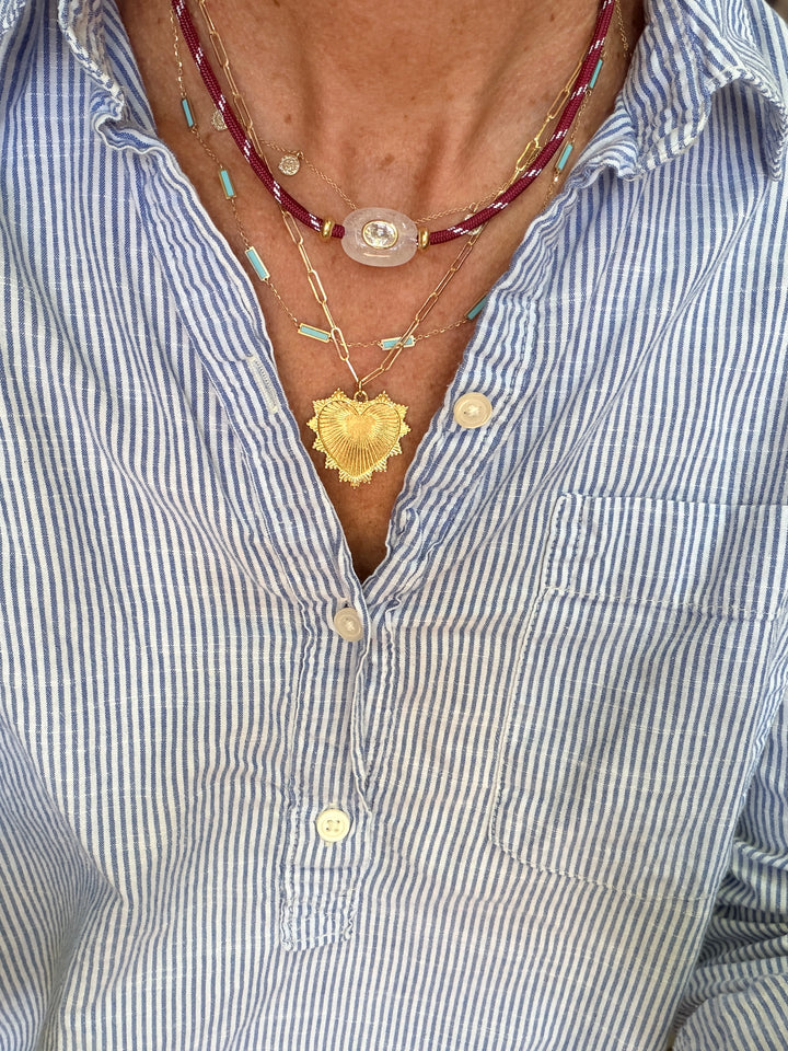 White Agate Gemstone on Burgundy Cord Necklace