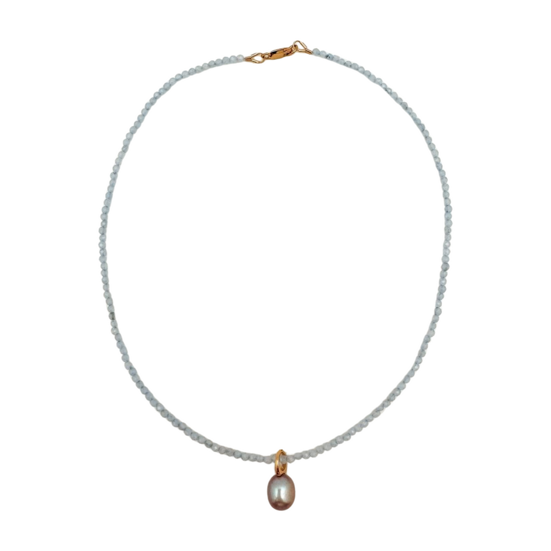 Light Blue Chalcedony and Pearl Necklace