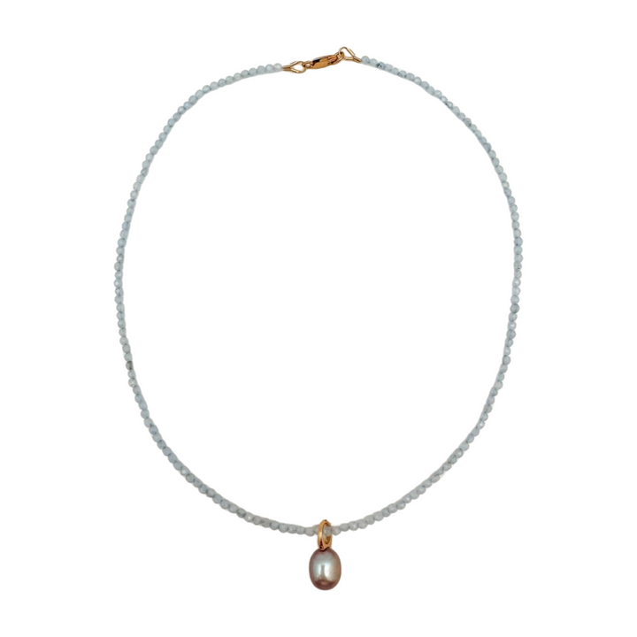 Light Blue Chalcedony and Pearl Necklace
