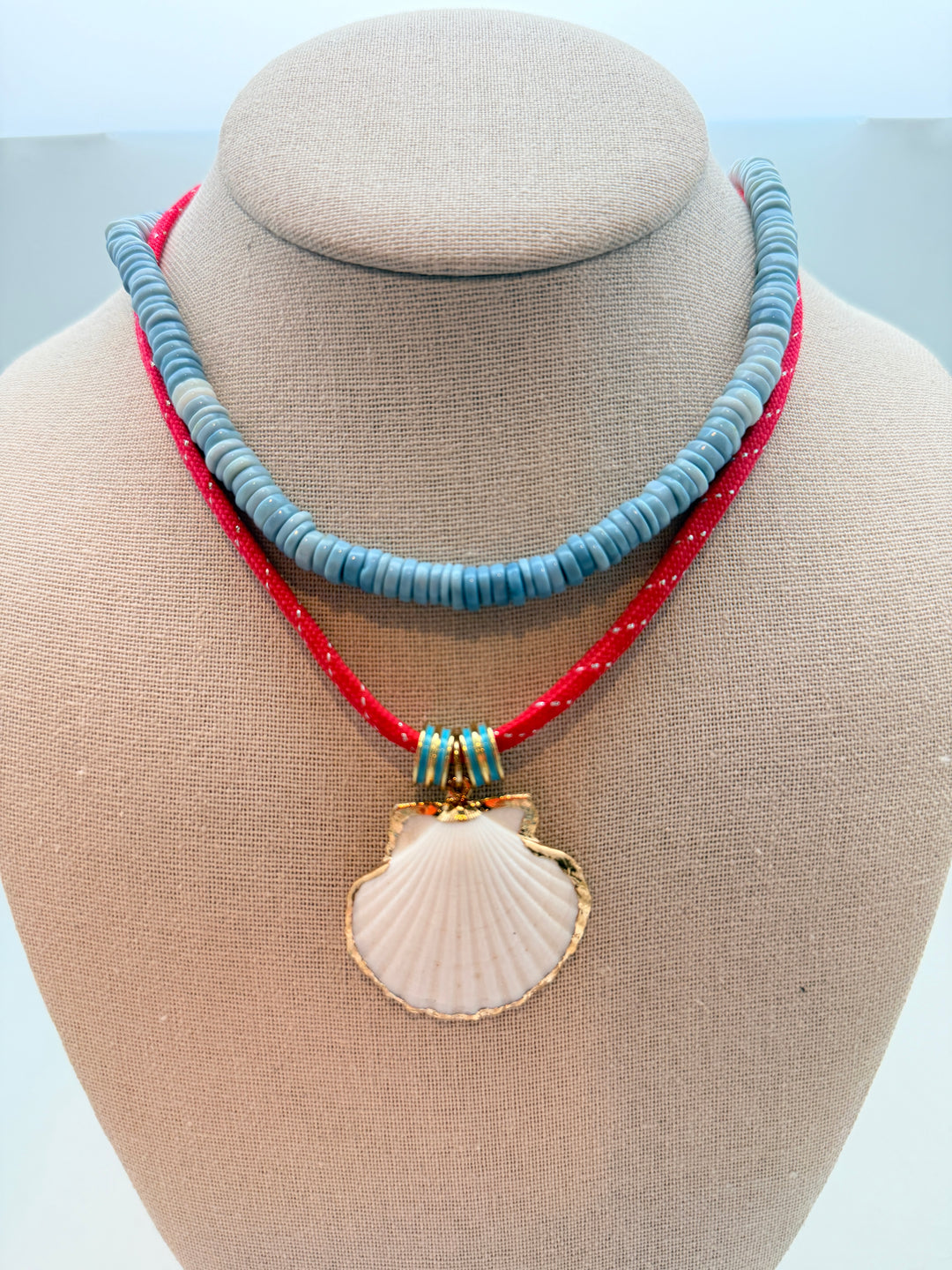 Red Paracord and Shell Necklace