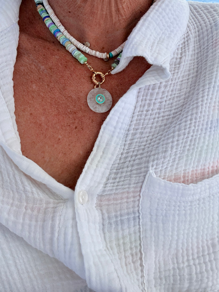 White Quartz and Enamel Pendant