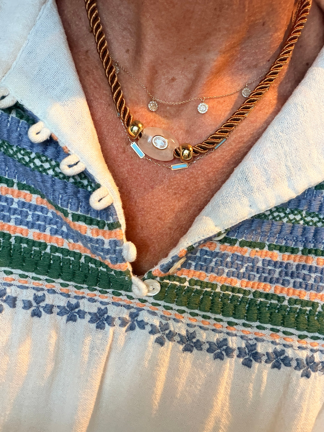 Oval Quartz on Tan Cord Necklace
