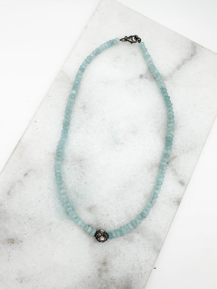 Aquamarine and Rose cut Diamond Necklace