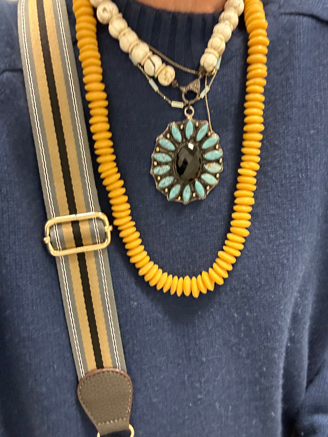 Turquoise Pendant and Shell Necklace