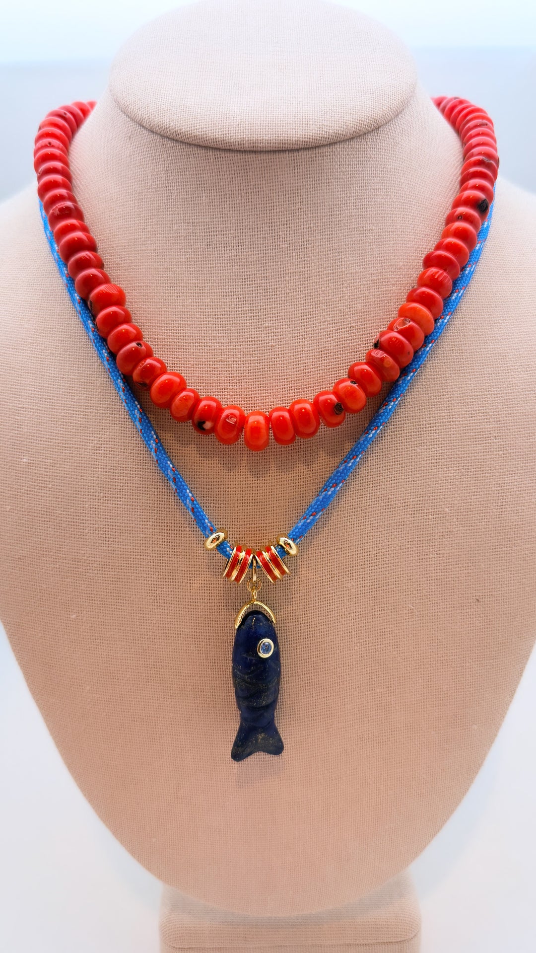 Blue Lapis Fish on Blue Paracord Necklace