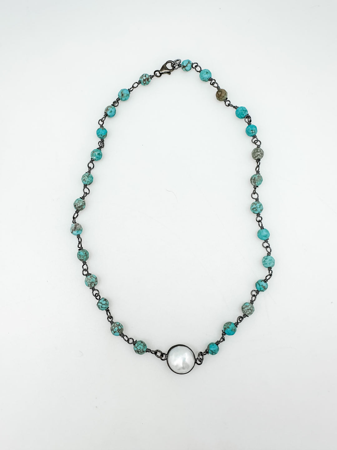Turquoise Chain and Pearl Necklace