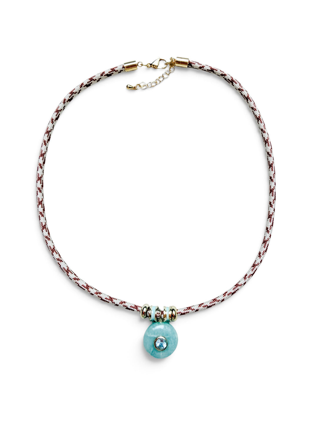 Aquamarine and Topaz Charm on Brown and White Cord