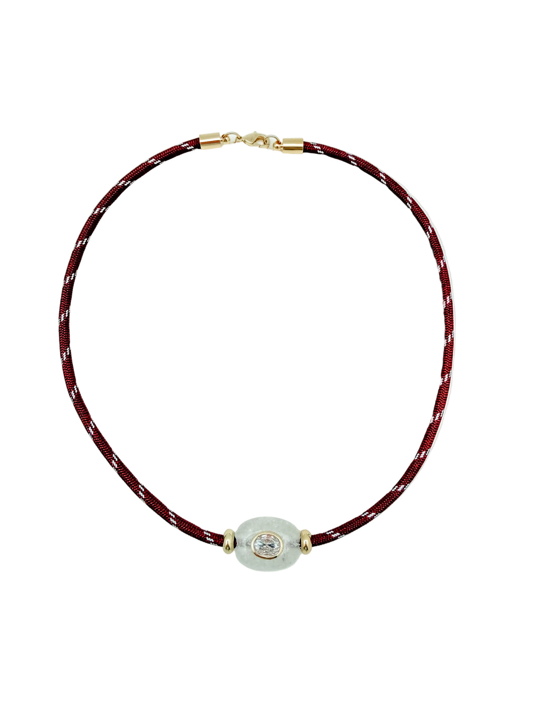 White Agate Gemstone on Burgundy Cord Necklace