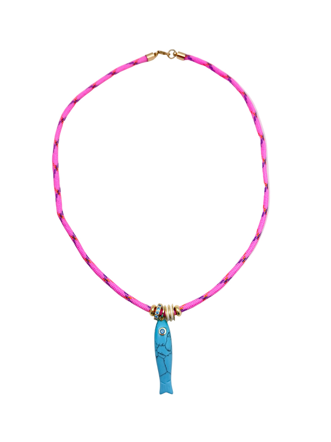 Turquoise Fish and Pink Paracord Necklace