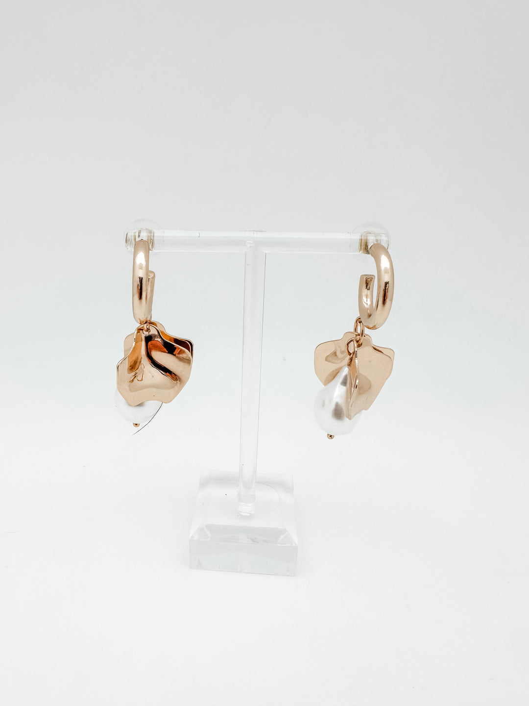 Gold Petal Pearl Hoop Earring