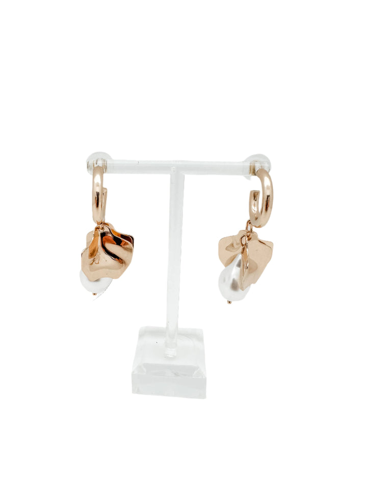 Gold Petal Pearl Hoop Earring