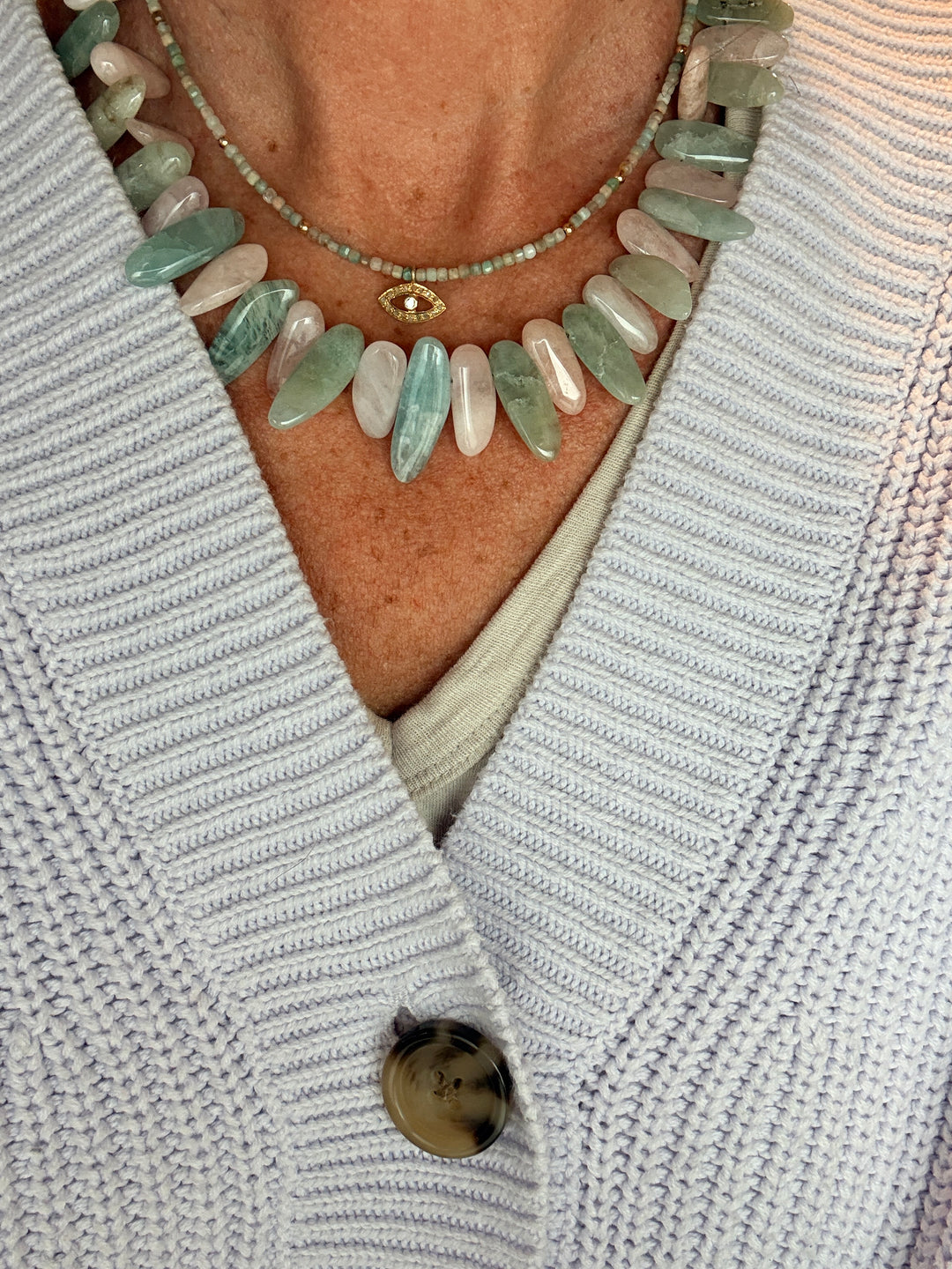 Amazonite and Evil Eye Necklace