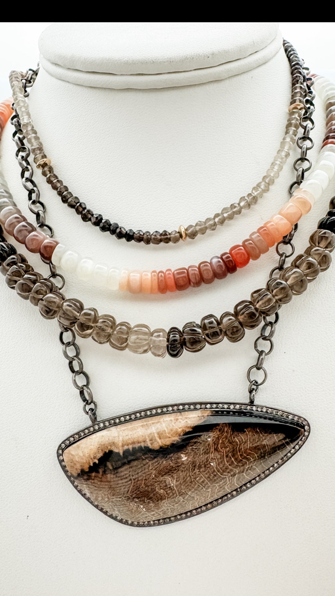 Hand Carved Smokey Quartz Necklace