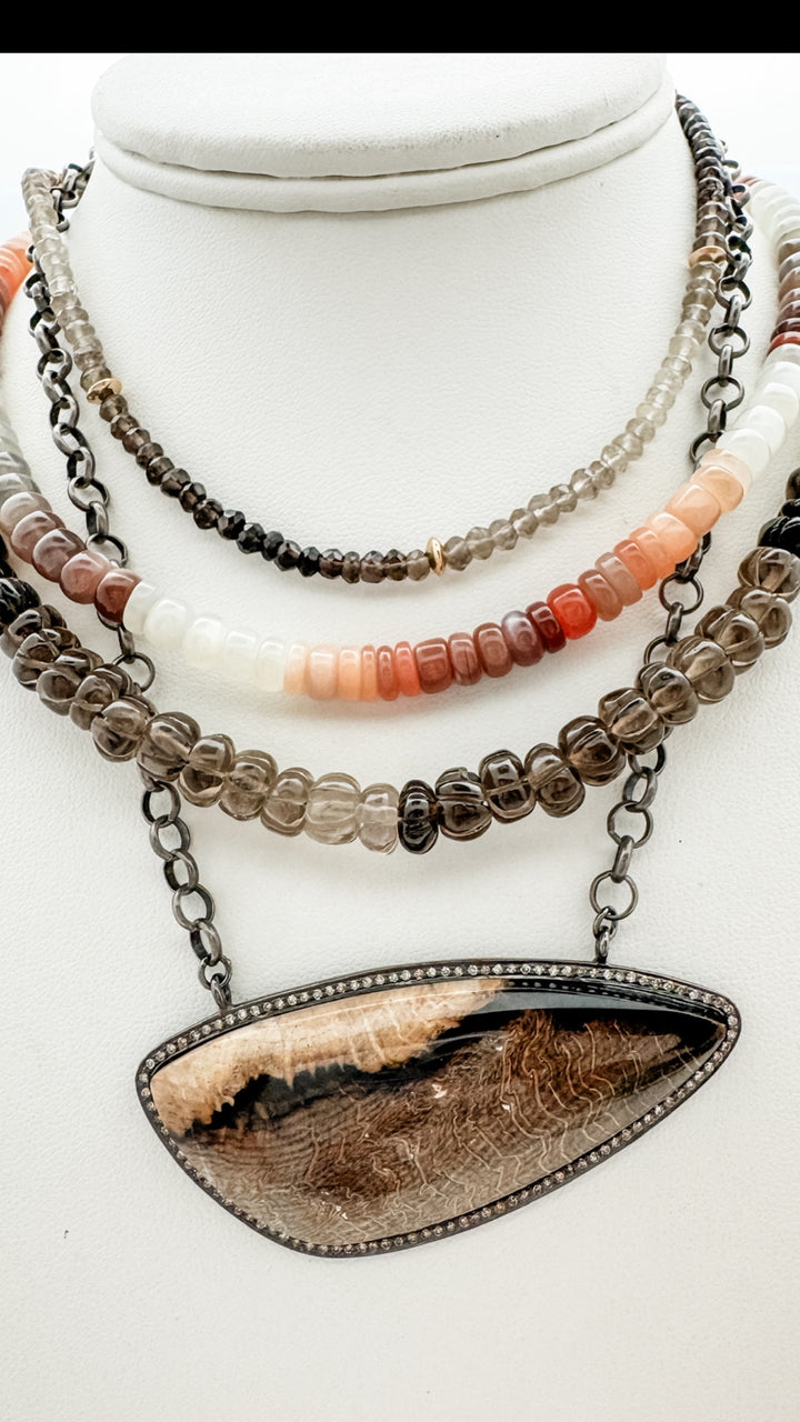 Hand Carved Smokey Quartz Necklace