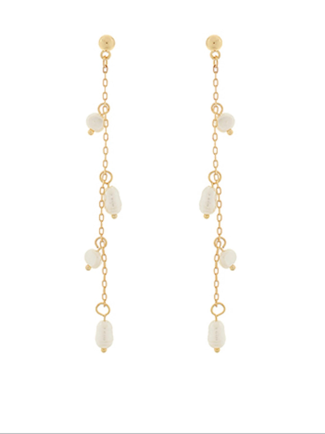 Drop Pearl and Gold Chain Earrings