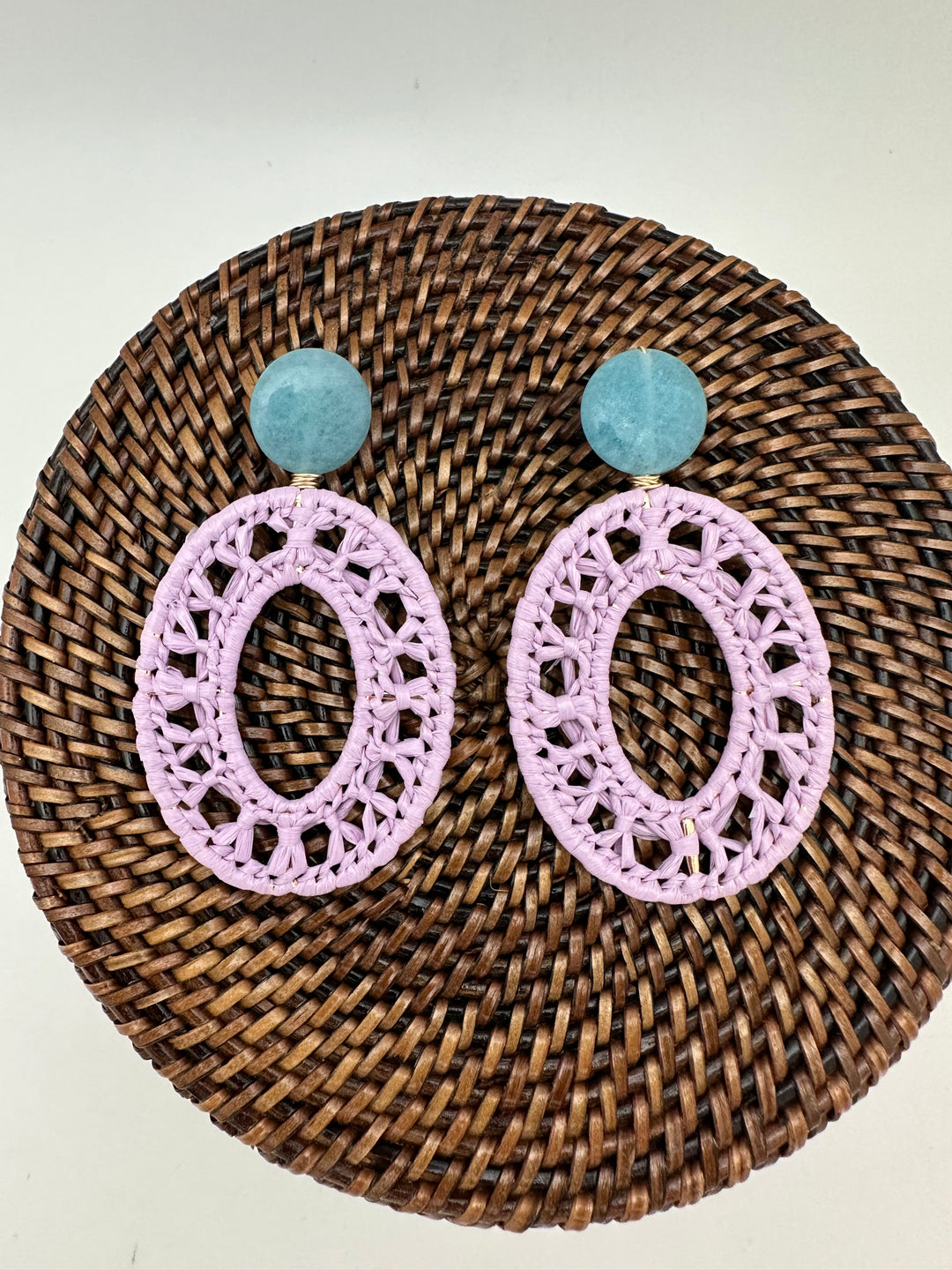 Lavender Crocheted Raffia Wrapped Earrings