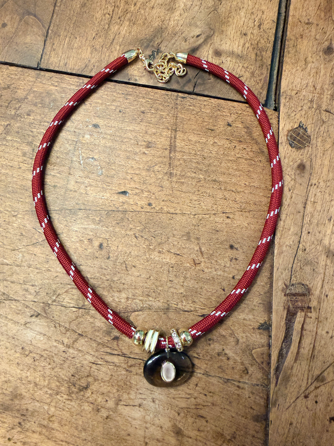 Smokey Quartz on Burgundy Cord Necklace