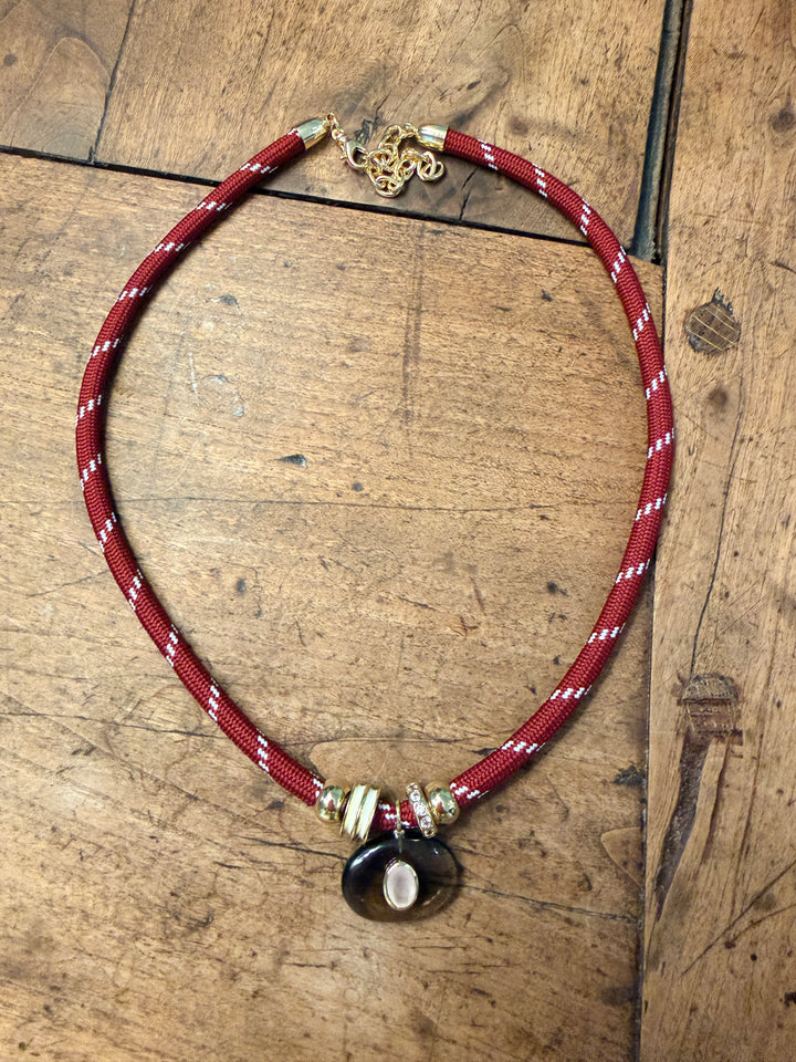 Smokey Quartz on Burgundy Cord Necklace