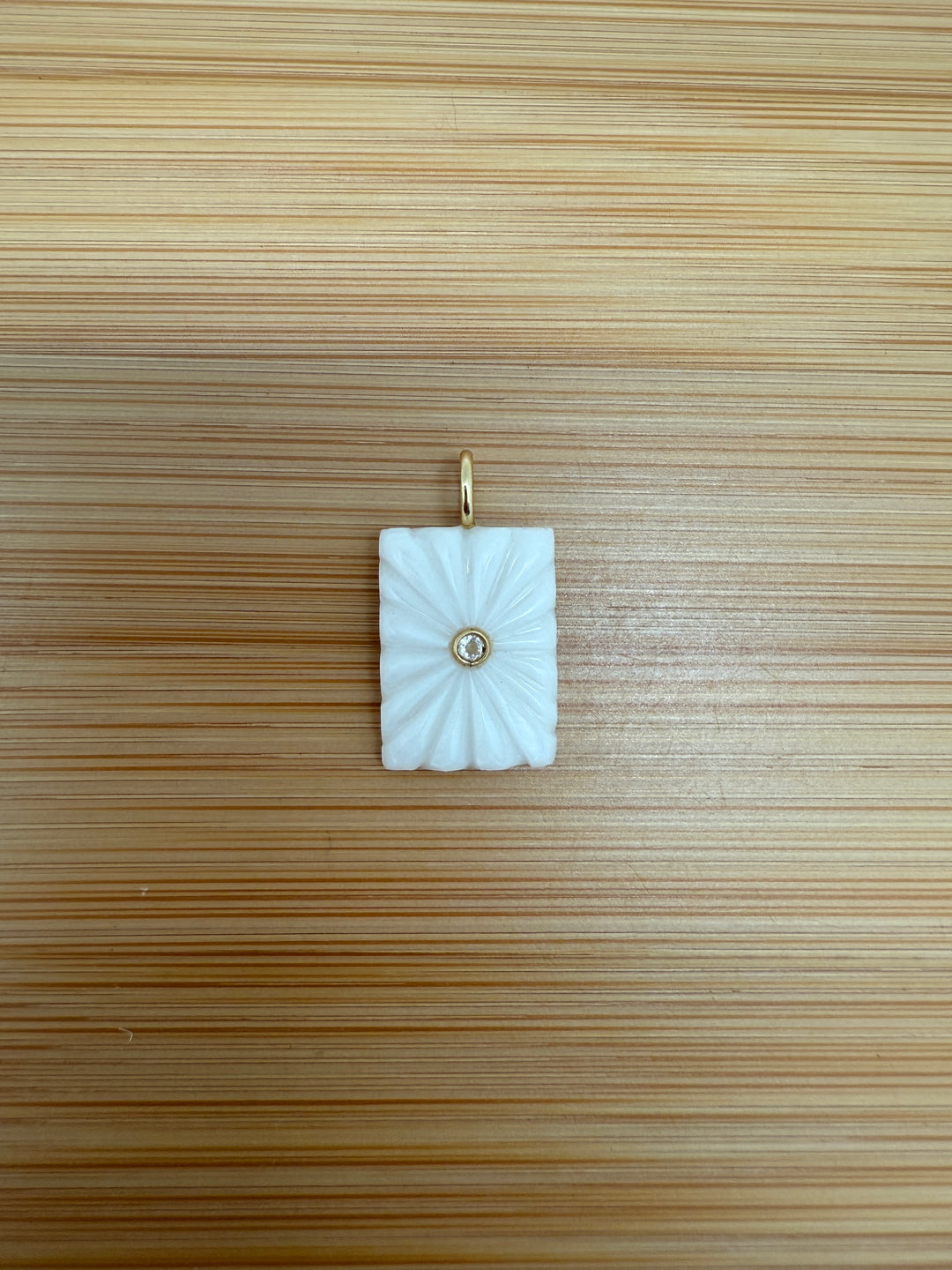 Fluted Rectangle White Agate Charm