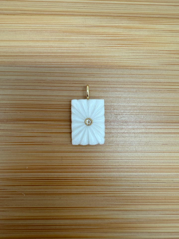 Fluted Rectangle White Agate Charm
