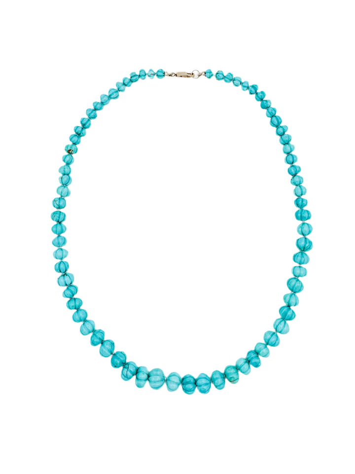 Turquoise Handcarved Knotted Melon Necklace
