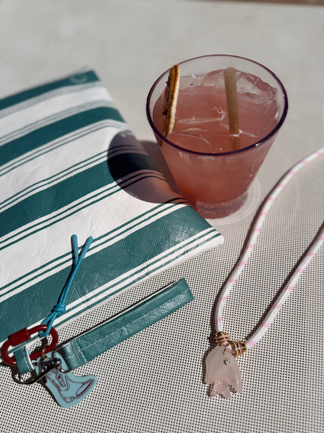Pink Rose Quartz Fish Charm on White Cord