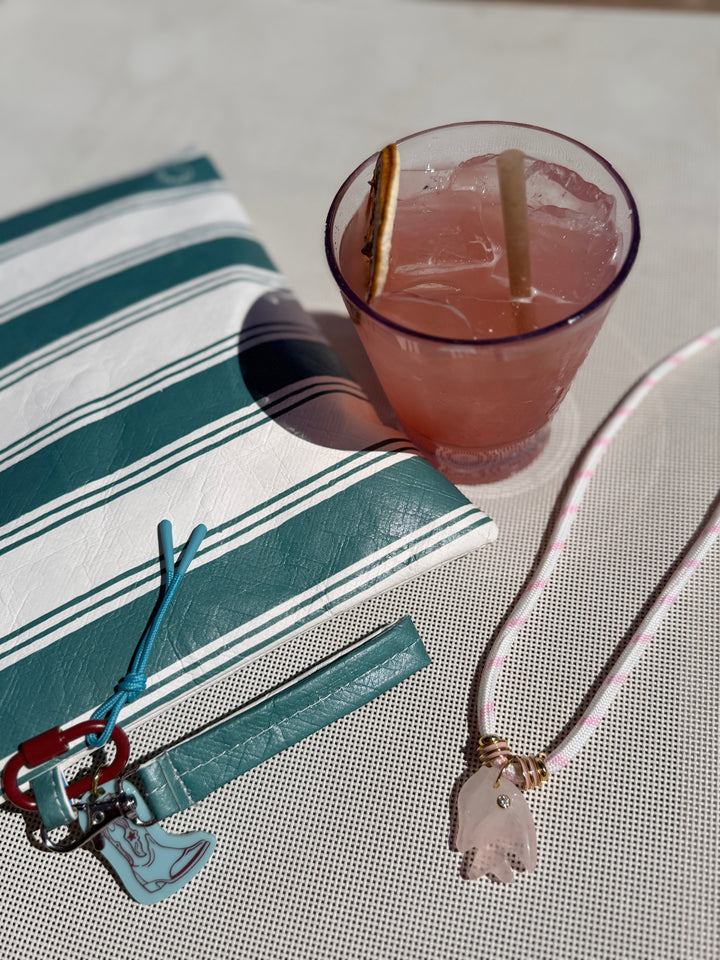 Pink Rose Quartz Fish Charm on White Cord