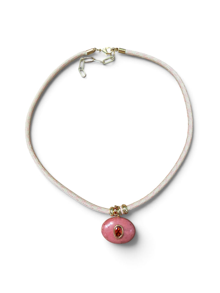 Pink Jasper Charm on Light Pink Cord Necklace