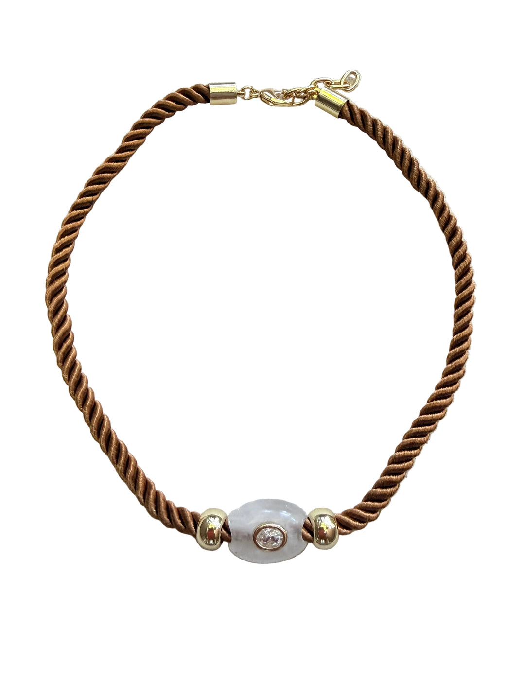 Oval Quartz on Tan Cord Necklace