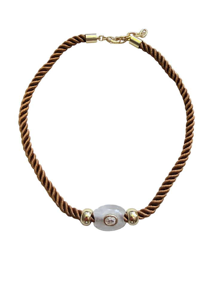 Oval Quartz on Tan Cord Necklace