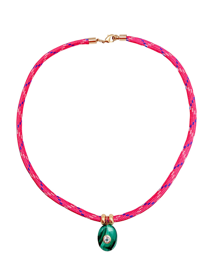 Malachite Oval on Pink Cord