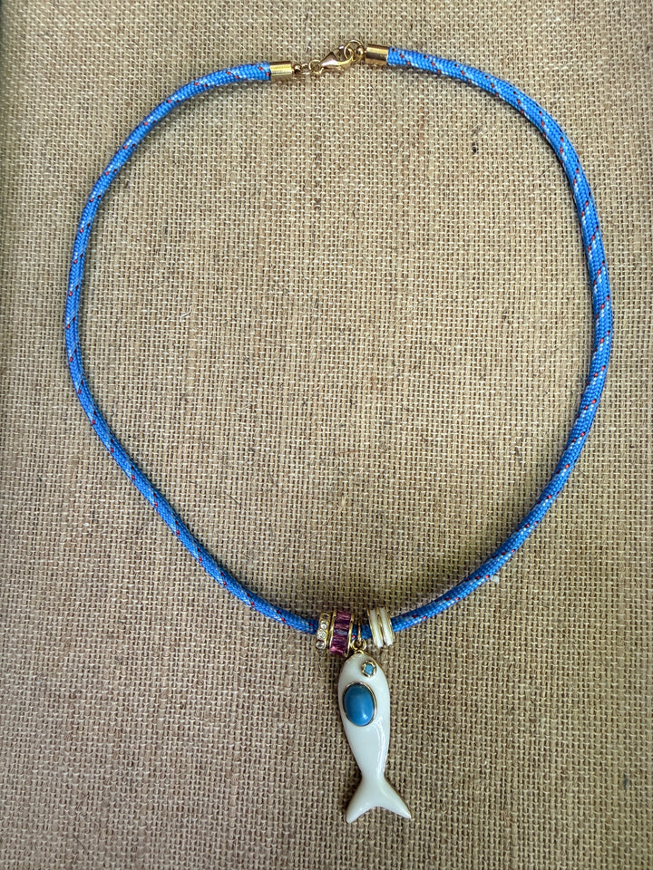 White Fish and Blue Para Cord Necklace