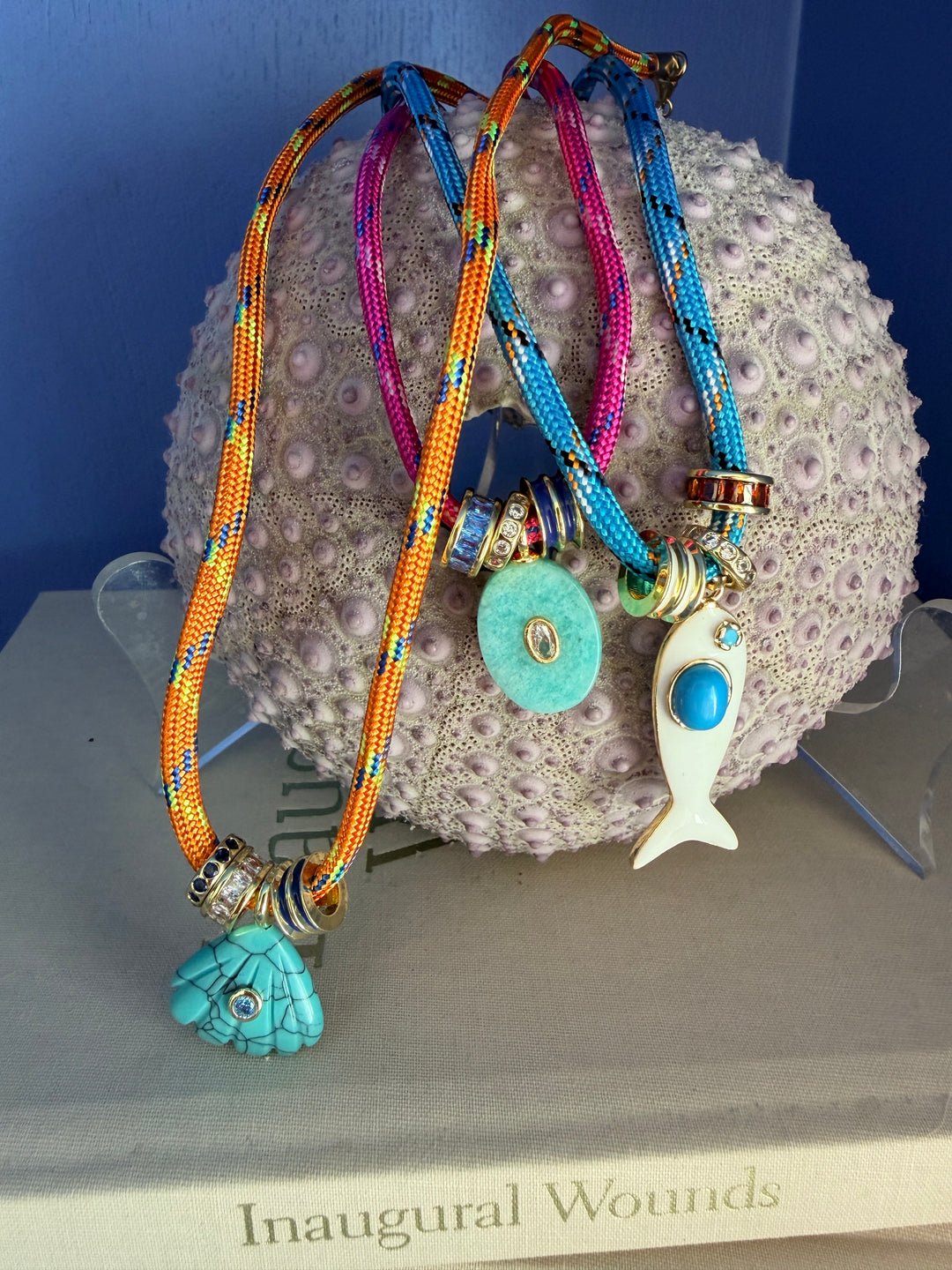 Turquoise Shell Orange Para Cord Necklace