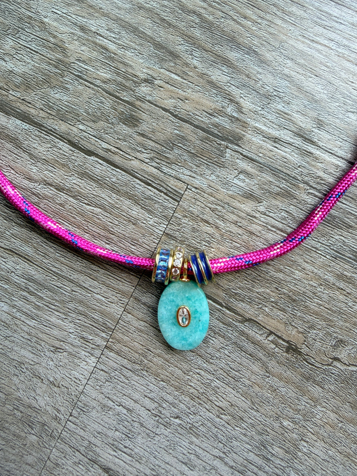 Amazonite Pendant and Pink Para Cord Necklace