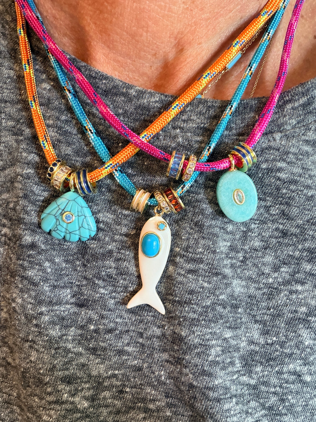 White and Turquoise Fish Pendant Necklace