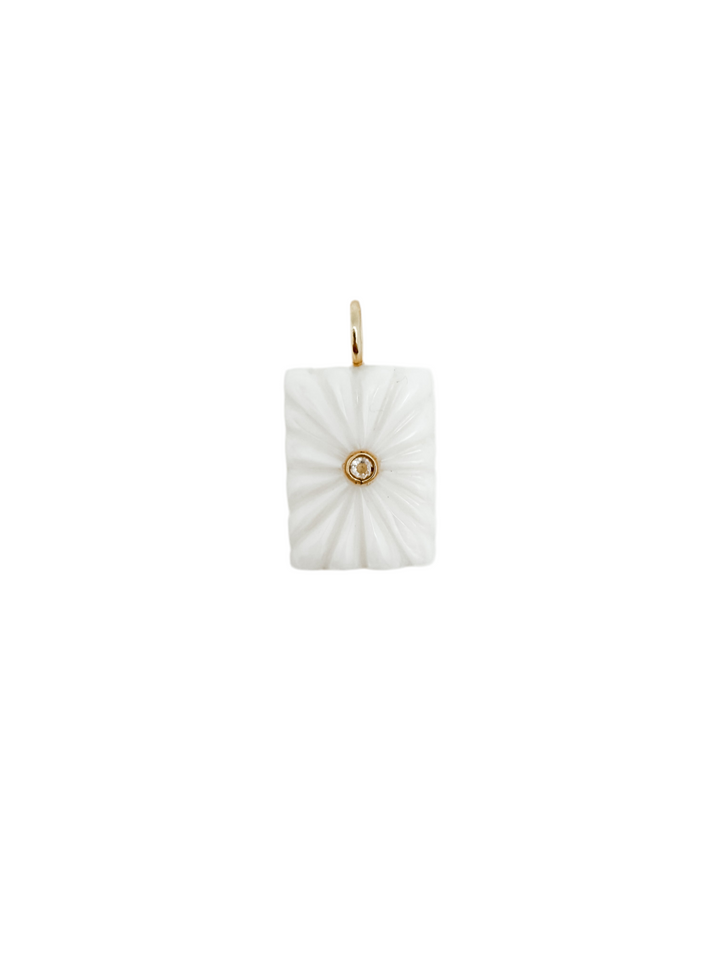 Fluted Rectangle White Agate Charm