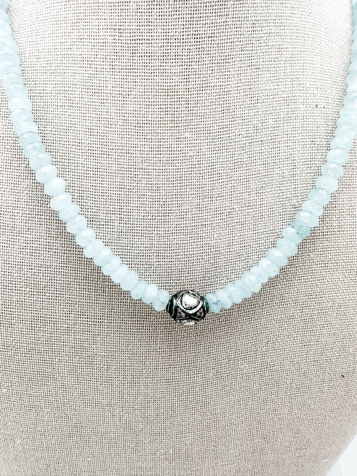 Aquamarine and Rose cut Diamond Necklace