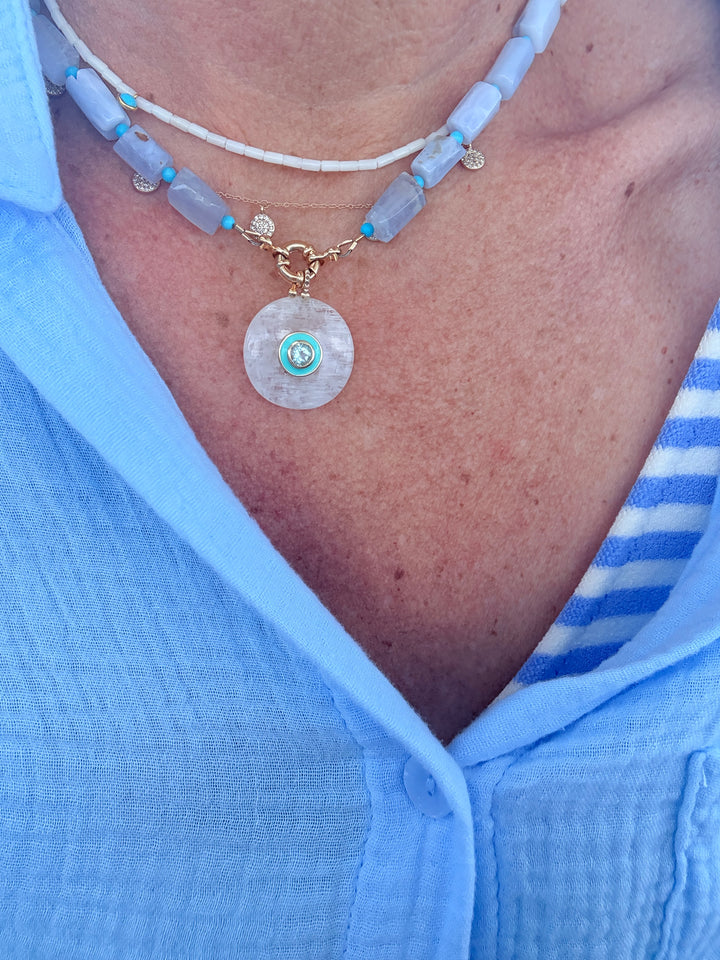 White Quartz and Enamel Pendant