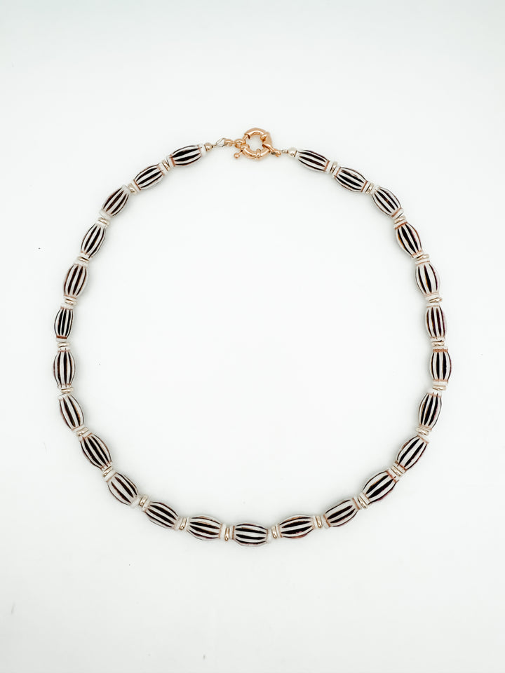 Cream and Burgundy Carved Necklace