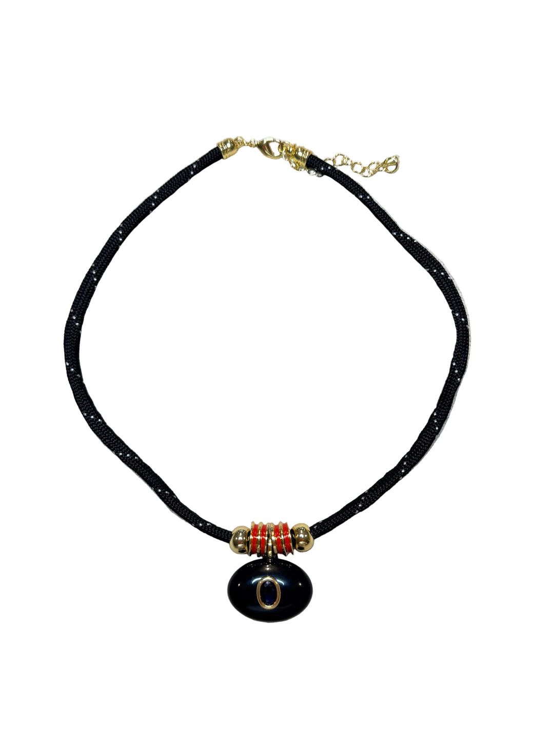 Black onyx Charm on Black Cord Necklace
