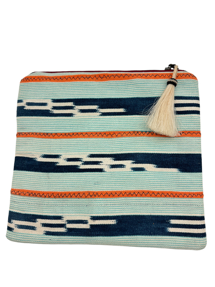 Hmong Cloth Large Clutch Blue/White