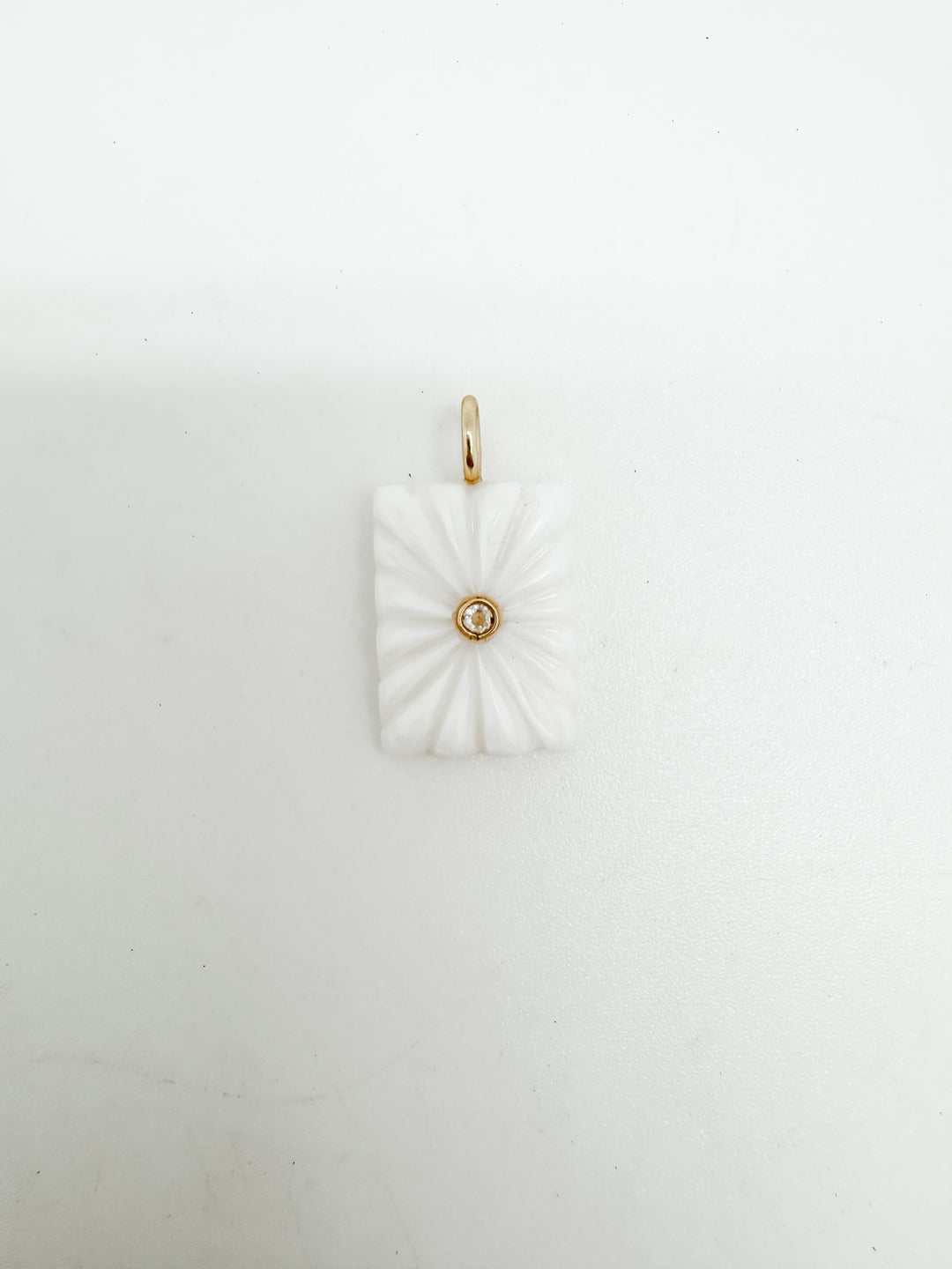 Fluted Rectangle White Agate Charm