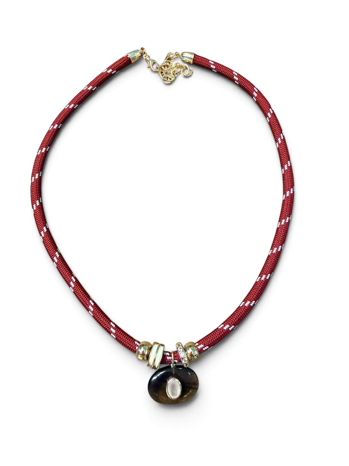 Smokey Quartz on Burgundy Cord Necklace