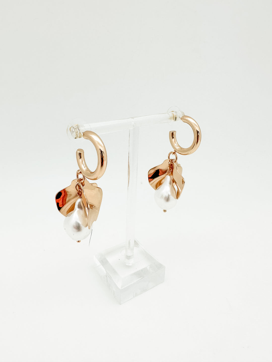 Gold Petal Pearl Hoop Earring