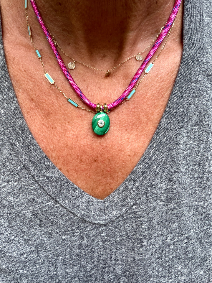 Malachite Oval on Pink Cord