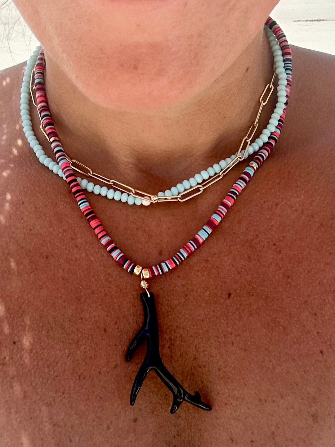Acrylic Coral and Vinyl Necklace