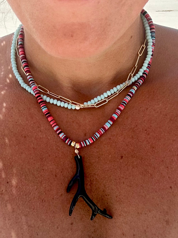 Acrylic Coral and Vinyl Necklace